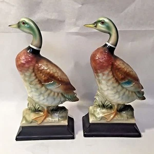2 Vtg Pr Matching Ceramic Porcelain 9" Mallard Drake Duck Figurines w Base Japan - Picture 1 of 5
