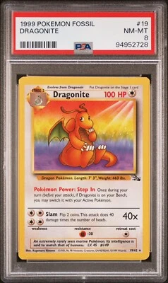 1999 Pokémon Fossil #19 Dragonite PSA-8 NM-MT - Image 1 of 3
