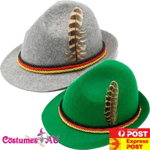 Unisex Bavarian Oktoberfest Hat With Feather Mens Fedora Costume Accessories - Picture 1 of 6