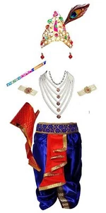 Little Baby Krishna/Kanha Ji Janamasthmi Dress Costume Set with Pagdi for Kids - Picture 1 of 15