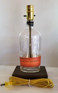 Bulleit Kentucky Bourbon Whiskey Bar Bottle TABLE LAMP Lounge Light w/ Wood Base - Picture 1 of 9