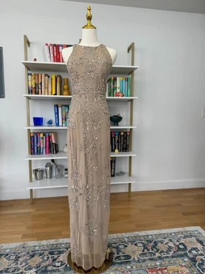 Adrianna Papell Beige/Gold/Champagne Beaded Formal Dress, Size 0 - Image 1 of 4