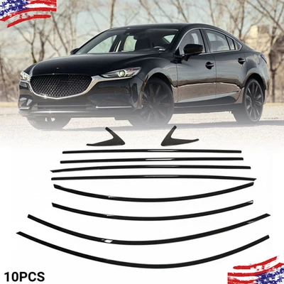 Tiras molduras de ventana de auto negras brillantes 10 piezas para Mazda 6 sedán 2014-2021 EE. UU. Foto 1 de 4