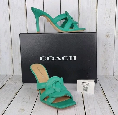 Coach Kellie Leather Heeled Sandals Size 6.5 Bright Green - Image 1 of 4