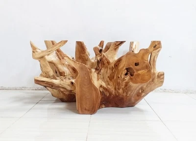 "Mesa de centro hecha a mano de 32"" con raíz de teca a la deriva cruda - madera escultural única" Foto 1 de 4