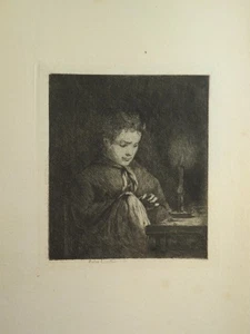 Gustave COURTOIS (1852-1923) EAU FORTE ORIGINALE FEMME COUTURIERE METIER 1875 - Imagen 1 de 4