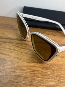 Sol Kyst Sunglasses Cat Eye White Frame Brown Lens W/Case *Very Rare Clean 140mm - Picture 1 of 16