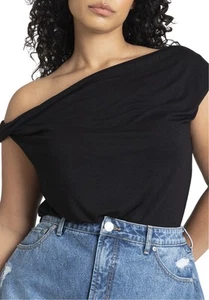 ELOQUII Women's Plus Size Asym Twist Sleeve Top - Picture 1 of 19