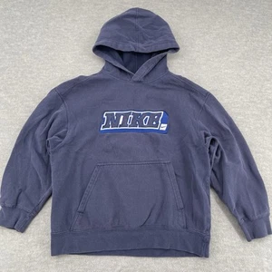 Vintage Y2K Nike Hoodie Boys Youth Medium Navy Blue Sweatshirt Spellout 2000s - Picture 1 of 6
