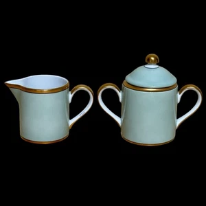Fitz & Floyd Renaissance Mintgrün Milchkännchen & Zucker Set Japan FF26 Goldrand - Bild 1 von 9