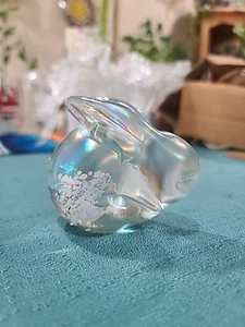 Dakin Glass Bunny Iridescent Paperweight - Hand Blown Rabbit Controlled Bubbles - Picture 1 of 6