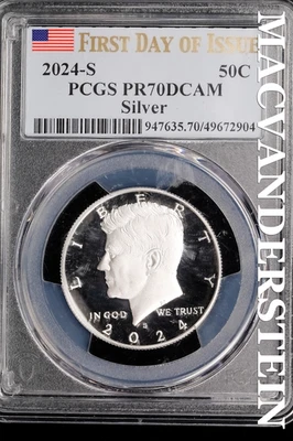 Medio dólar Kennedy de plata 2024-S - PCGS PR70DCAM - escaso #SLJ309 Foto 1 de 2