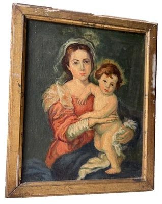 VIRGEN Y NIÑO DESPUÉS DE MURILLO DE SEGUIN - PINTURA AL ÓLEO FRANCESA MEDIADOS DE SIGLO Foto 1 de 4