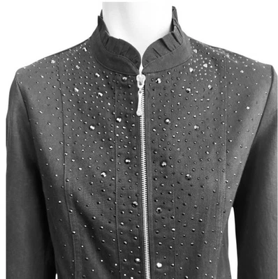 CHRISTINE ALEXANDER Swarovski Tachonado Bling Negro Denim Chaqueta Mujer’s Mediana Foto 1 de 4