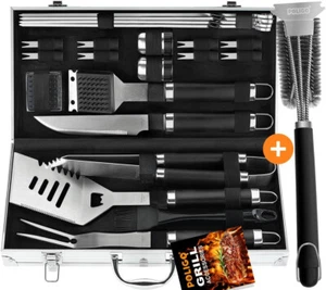 22PC BBQ Grill Accessories Set in Case with Safe Wire Grill Brush for Grills - Picture 1 of 8