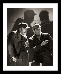 Basil Rathbone-Nigel Bruce - Sherlock Holmes - Firmado y marco de foto PP de 10 x 8 pulgadas - Imagen 1 de 3