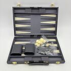 VINTAGE Backgammon Medium Travel Case COMPLETE Gray Cream 15 in x 9.5 in