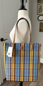 NWT Tory Burch Emerson Mesh NS Market Tote Yellow Blue Beach Shoulder Bag - Picture 1 of 7