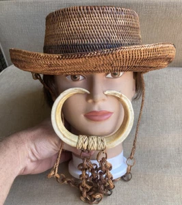 RARO cappello safari sole paglia marrone africano vintage unico da collezione fatto a mano - Foto 1 di 16