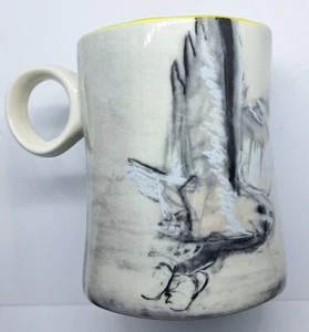 Anthropologie Northwood Owl In Flight Sketch Mug Yellow Inside by Franna Lusson - Picture 1 of 7
