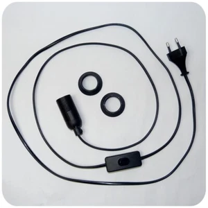 E14 Lampenfassung schwarz mit Kippschalter, Netzkabel Schraubring Tischlampe 2 m - Bild 1 von 6