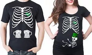 Embarazo Radiografía divertida Pareja Esqueleto Día de San Patricio Maternidad Pareja Camisetas - Imagen 1 de 3