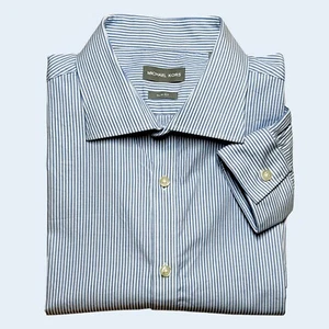 MICHAEL KORS COLLECTION Pinstripe Dress Shirt Slim Blue Career Office Work XL - Picture 1 of 9