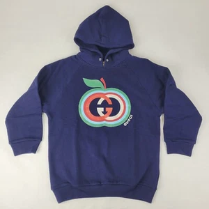 Gucci Kid s Dark Blue Cotton Jersey Sweatshirt with GBRW Web Apple 8 630582 4392 - Picture 1 of 7