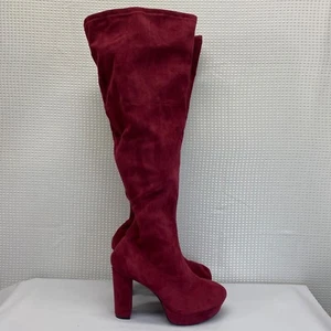 Fashion Nova Women’s Thigh High Boots Heel Suede Platform Boots Burgendy SZ 10WW - Picture 1 of 7