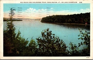 Postal RED ROCKS and SHELBURNE POINT Burlington, Vermont LAKE CHAMPLAIN c1937 - Imagen 1 de 2