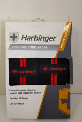 Harbinger Red Line Weightlifting Knee Wraps Competition Grade Extended 78" Long - Image 1 of 3