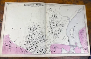1873 LEWISTON, ME Colored Map w/ Property Owners, Steam Mill, Franklin Soap Mfg - Picture 1 of 15