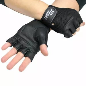 Small Fingerless Gloves Black Leather Working Out Weight Lifting Gym Wheelchair - Picture 1 of 12