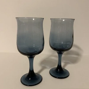 Vintage Libbey Connoisseur Dusky Blue Tulip Glass 6.5”h Set of 2 - Picture 1 of 3