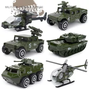Set giocattoli veicolo militare 6 pezzi pressofuso esercito carro armato elicottero bambini giocattoli regali - Foto 1 di 9