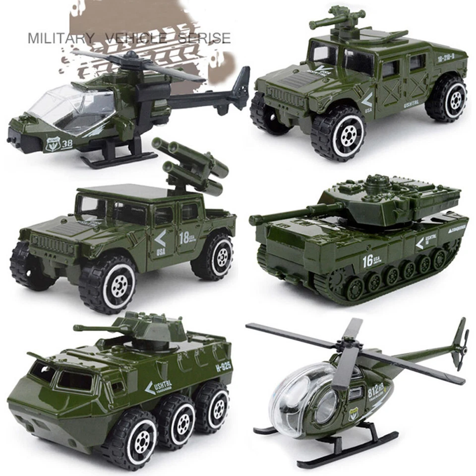 6PCS Military Vehicle Playset Diecast Army Tank Helicopter Toys for Boys Kids - Image 1 of 4