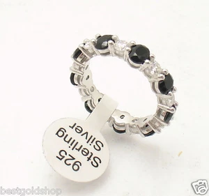 4.4TCW Oval Black Round CZ Eternity Band Ring Anti-Tarnish 925 Sterling Silver  - Picture 1 of 4