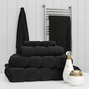 Towel Set Black 100% Egyptian Cotton Towel Bale 550 GSM Bathroom 6 & 8 Piece Set - Picture 1 of 2