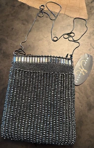 NWT MARY FRANCES MINI HIGH TECH PEWTER BEADED CROSSBODY PURSE REMOVEABLE STRAP - Picture 1 of 7