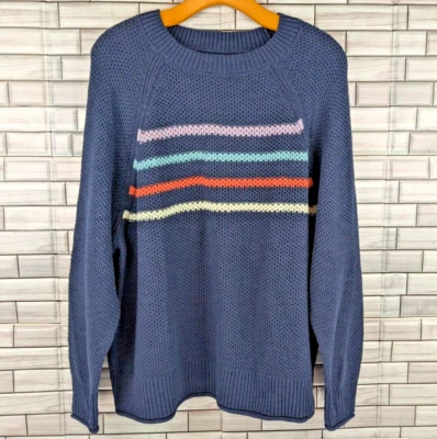Suéter Sonoma Para Mujer PXL Azul Marino Rayas Coloridas Grueso Tejido Retro Foto 1 de 4