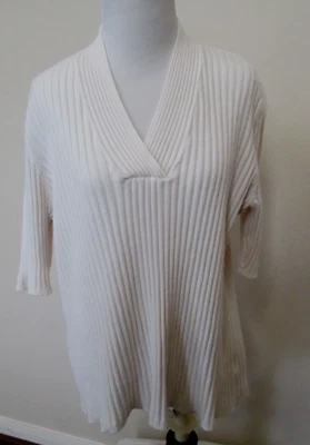 Camisa Suéter George Blanca Cuello en V Manga Corta Mujer Tejido Elástico Top XL 16-18 Foto 1 de 4