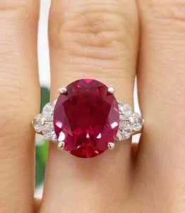 3.25Ct Oval Cut Lab Created Red Ruby Women's Engagement Ring 925 Sterling Silver - Picture 1 of 10