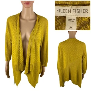 Eileen Fisher Womens Medium Cardigan Yellown Linen Cotton Blend Open Front EUC - Picture 1 of 10