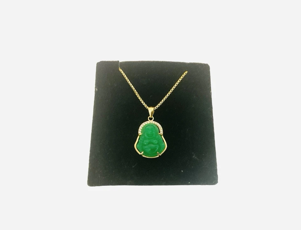 "Collar Buda pequeño de 20"" de jade verde curativo, plata esterlina" Foto 1 de 3