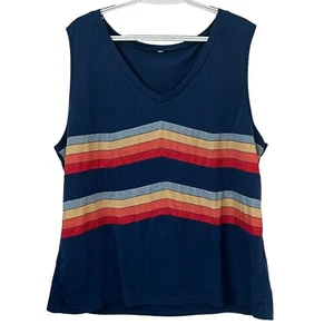 Camiseta sin mangas para mujer 2XL azul con rayas de colores cuello en V - Imagen 1 de 2