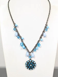 Vida Jewels Bue Rhinestone Medallion Charm Dark Bronze Necklace Boho 21 in - Picture 1 of 11