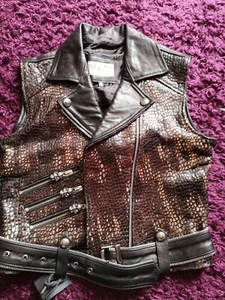 Biker Lederweste, NEW ROCK Lederweste, krokoprint, gr. XL, neu schwarz/braun, - Bild 1 von 7
