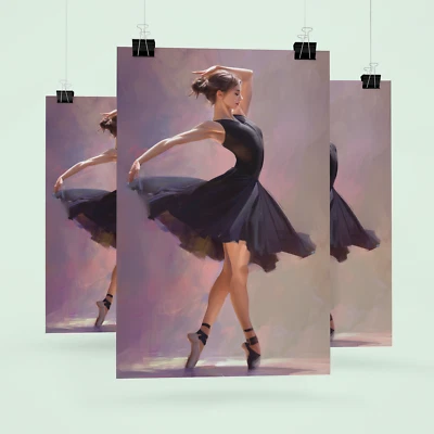 Балет плакат черное платье танцовщица изящный спин классический настенное искусство декор - Изображение 1 из 4