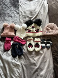 Girls X 8 Disney Gap/Next/Matalan Beanie Hats & Mittens Age 1-2 Years - Picture 1 of 11