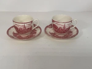 Set of 2 Johnson Brothers England Cup and Saucer Old Britain Castles Pink Lot 1 - Picture 1 of 6